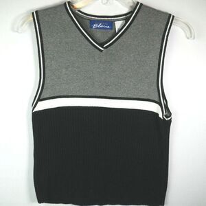 Express Bleus Women's Size M Sleeveless Knit Gray Black Vest V Neck